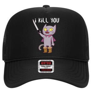 Funny Cat With Knife Cat Lovers High Crown Mesh Back Trucker Hat