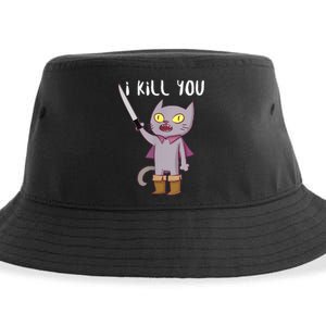 Funny Cat With Knife Cat Lovers Sustainable Bucket Hat