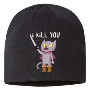 Funny Cat With Knife Cat Lovers Sustainable Beanie