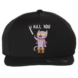 Funny Cat With Knife Cat Lovers Wool Snapback Cap