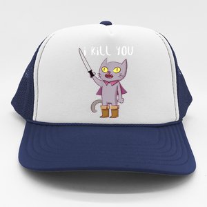 Funny Cat With Knife Cat Lovers Trucker Hat