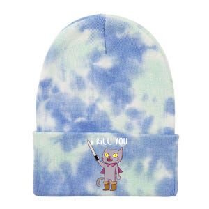 Funny Cat With Knife Cat Lovers Tie Dye 12in Knit Beanie