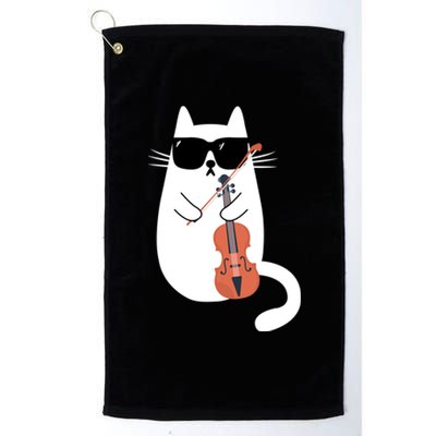 Funny Cat Wearing Sunglasses Playing Violin Viola Musician Gift Platinum Collection Golf Towel