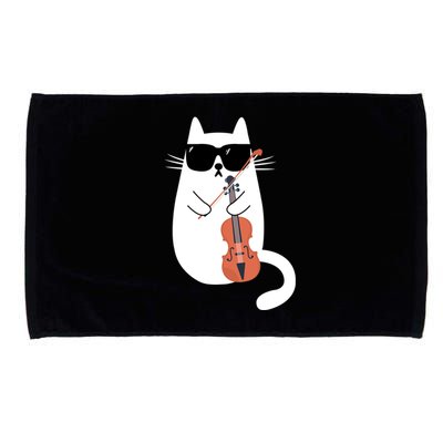 Funny Cat Wearing Sunglasses Playing Violin Viola Musician Gift Microfiber Hand Towel