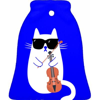 Funny Cat Wearing Sunglasses Playing Violin Viola Musician Gift Ceramic Bell Ornament