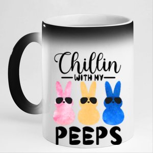 Funny Chillin With My Peeps Easter Bunny Hangin With Peeps Gift 11oz Black Color Changing Mug