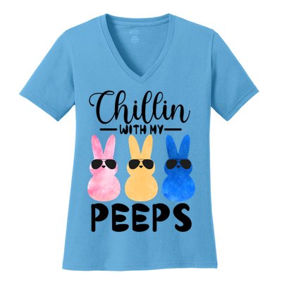 Funny Chillin With My Peeps Easter Bunny Hangin With Peeps Gift Women's V-Neck T-Shirt