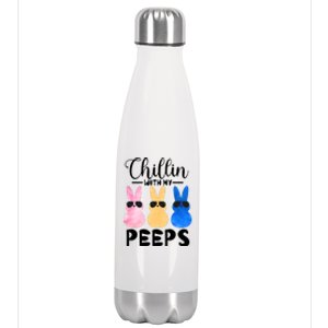 Funny Chillin With My Peeps Easter Bunny Hangin With Peeps Gift Stainless Steel Insulated Water Bottle