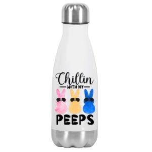 Funny Chillin With My Peeps Easter Bunny Hangin With Peeps Gift Stainless Steel Insulated Water Bottle