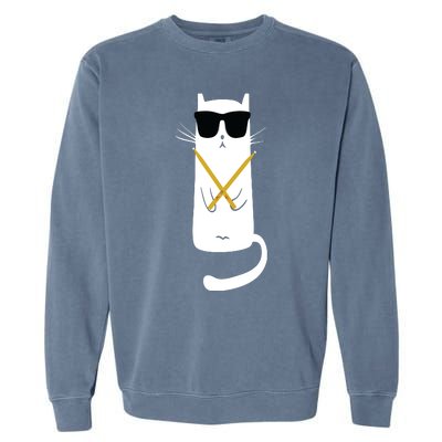 Funny Cat Wearing Sunglasses Drums Playing Drums Garment-Dyed Sweatshirt