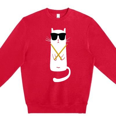 Funny Cat Wearing Sunglasses Drums Playing Drums Premium Crewneck Sweatshirt