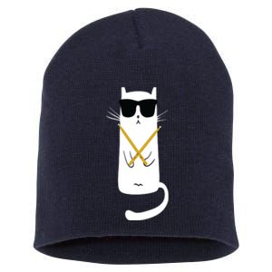 Funny Cat Wearing Sunglasses Drums Playing Drums Short Acrylic Beanie