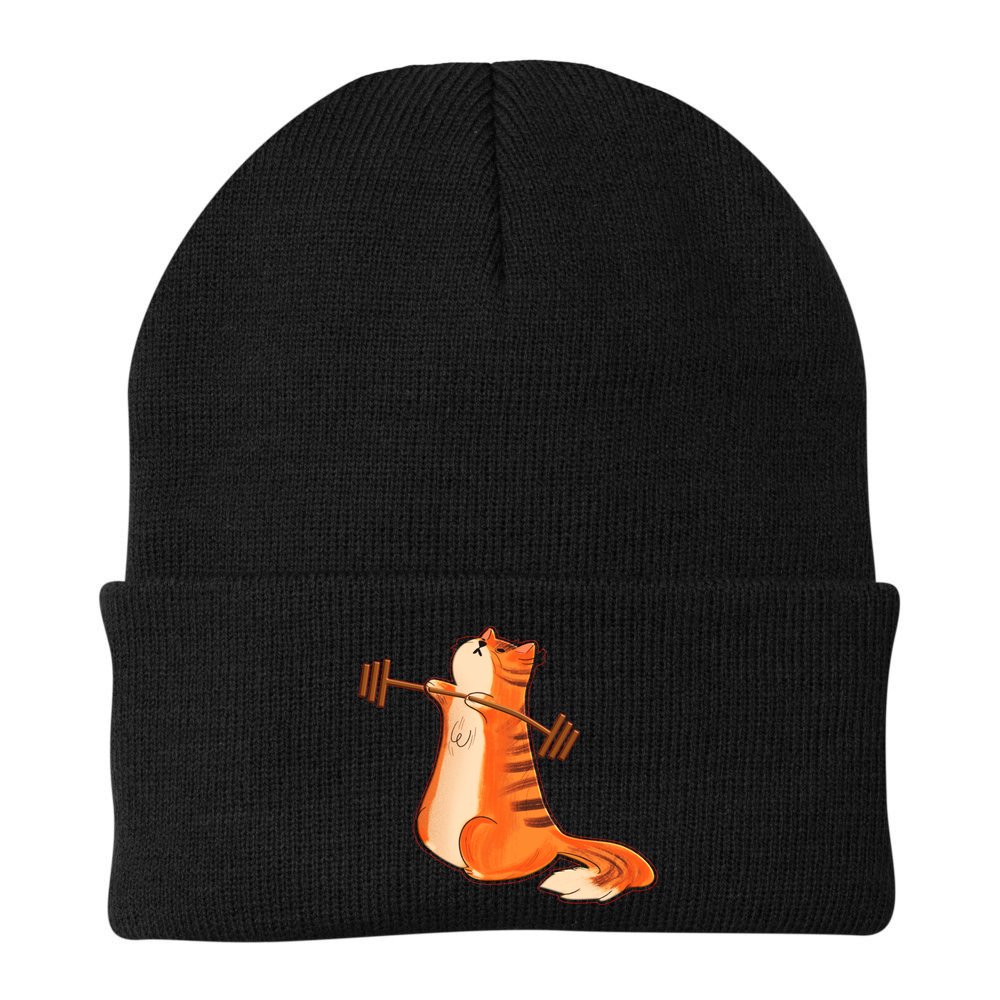 Funny Cat Weight Lifting Gift Gym Fitness Cat Lover Gift Funny Gift Beanie