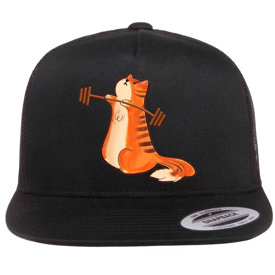 Funny Cat Weight Lifting Gift Gym Fitness Cat Lover Gift Funny Gift Flat Bill Trucker Hat