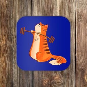 Funny Cat Weight Lifting Gift Gym Fitness Cat Lover Gift Funny Gift Coaster