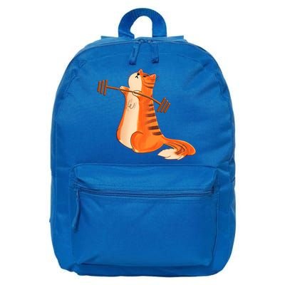 Funny Cat Weight Lifting Gift Gym Fitness Cat Lover Gift Funny Gift 16 in Basic Backpack
