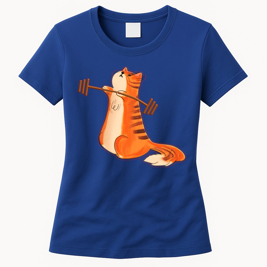 Funny Cat Weight Lifting Gift Gym Fitness Cat Lover Gift Funny Gift Womens T-Shirt