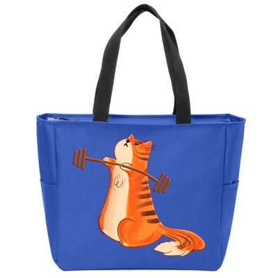 Funny Cat Weight Lifting Gift Gym Fitness Cat Lover Gift Funny Gift Zip Tote Bag