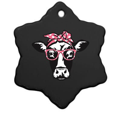 Funny Cow With Bandana Glasses, Cute Cow Ceramic Star Ornament