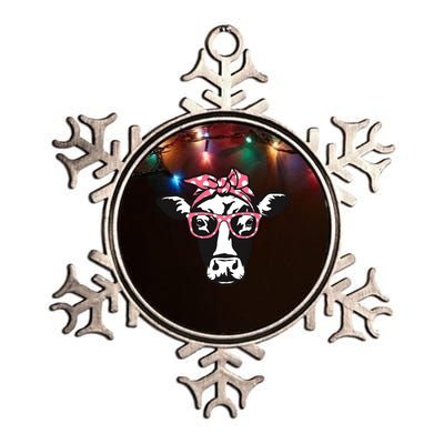 Funny Cow With Bandana Glasses, Cute Cow Metallic Star Ornament