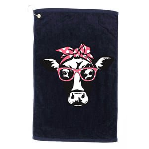 Funny Cow With Bandana Glasses, Cute Cow Platinum Collection Golf Towel