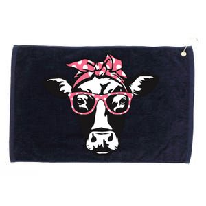 Funny Cow With Bandana Glasses, Cute Cow Grommeted Golf Towel