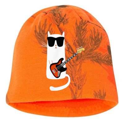 Funny Cat Wearing Sunglasses Playing Bass Guitar Kati - Camo Knit Beanie