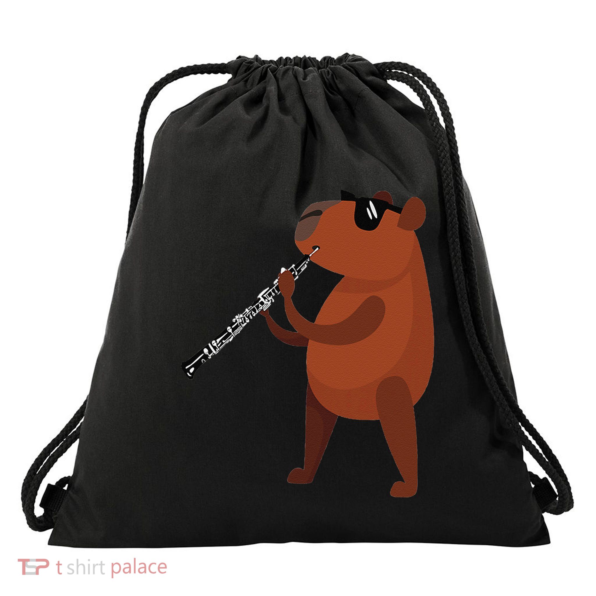 Funny Capybara Wearing Sunglasses Playing Oboe Drawstring Bag