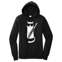 Funny Cat Wearing Sunglasses Playing Flute Musician Women's Pullover Hoodie