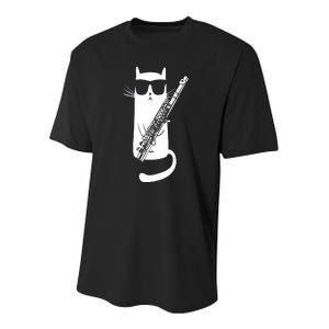 Funny Cat Wearing Sunglasses Playing Flute Musician Youth Performance Sprint T-Shirt