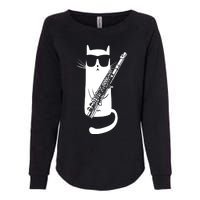 Funny Cat Wearing Sunglasses Playing Flute Musician Womens California Wash Sweatshirt