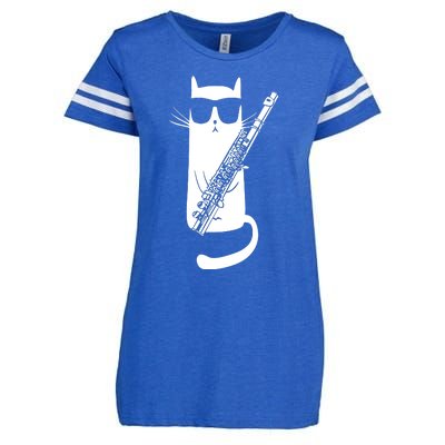 Funny Cat Wearing Sunglasses Playing Flute Musician Enza Ladies Jersey Football T-Shirt