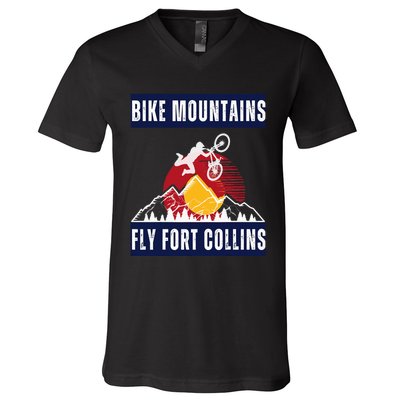 fort collins where bikers and mountain meet V-Neck T-Shirt