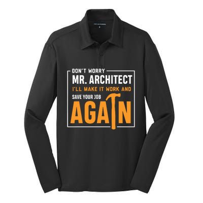 Funny Construction Worker Builder Gift Silk Touch Performance Long Sleeve Polo