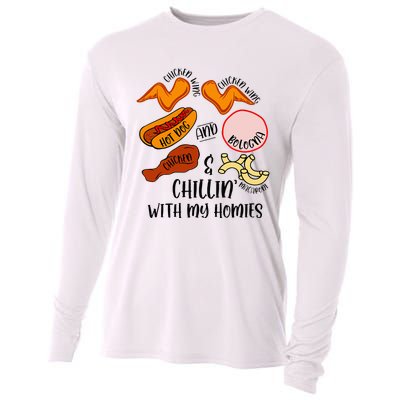 Funny Chicken Wing Song Lyric Hot Dog Bologna Macaroni Cooling Performance Long Sleeve Crew