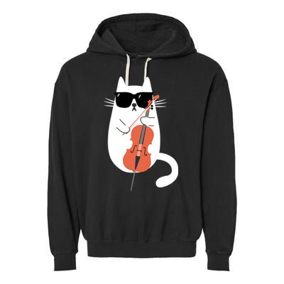 Funny Cat Wearing Sunglasses Playing Cello Cellist Musician Garment-Dyed Fleece Hoodie