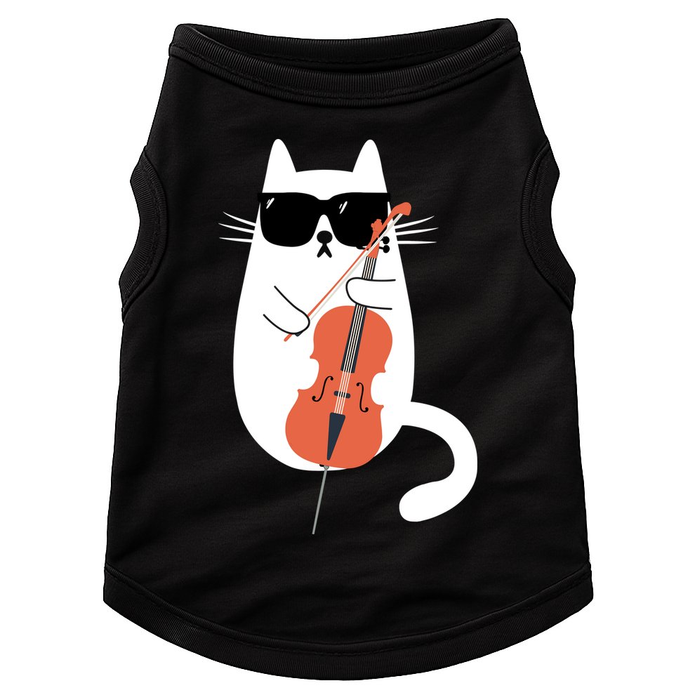 Funny Cat Wearing Sunglasses Playing Cello Cellist Musician Doggie Tank