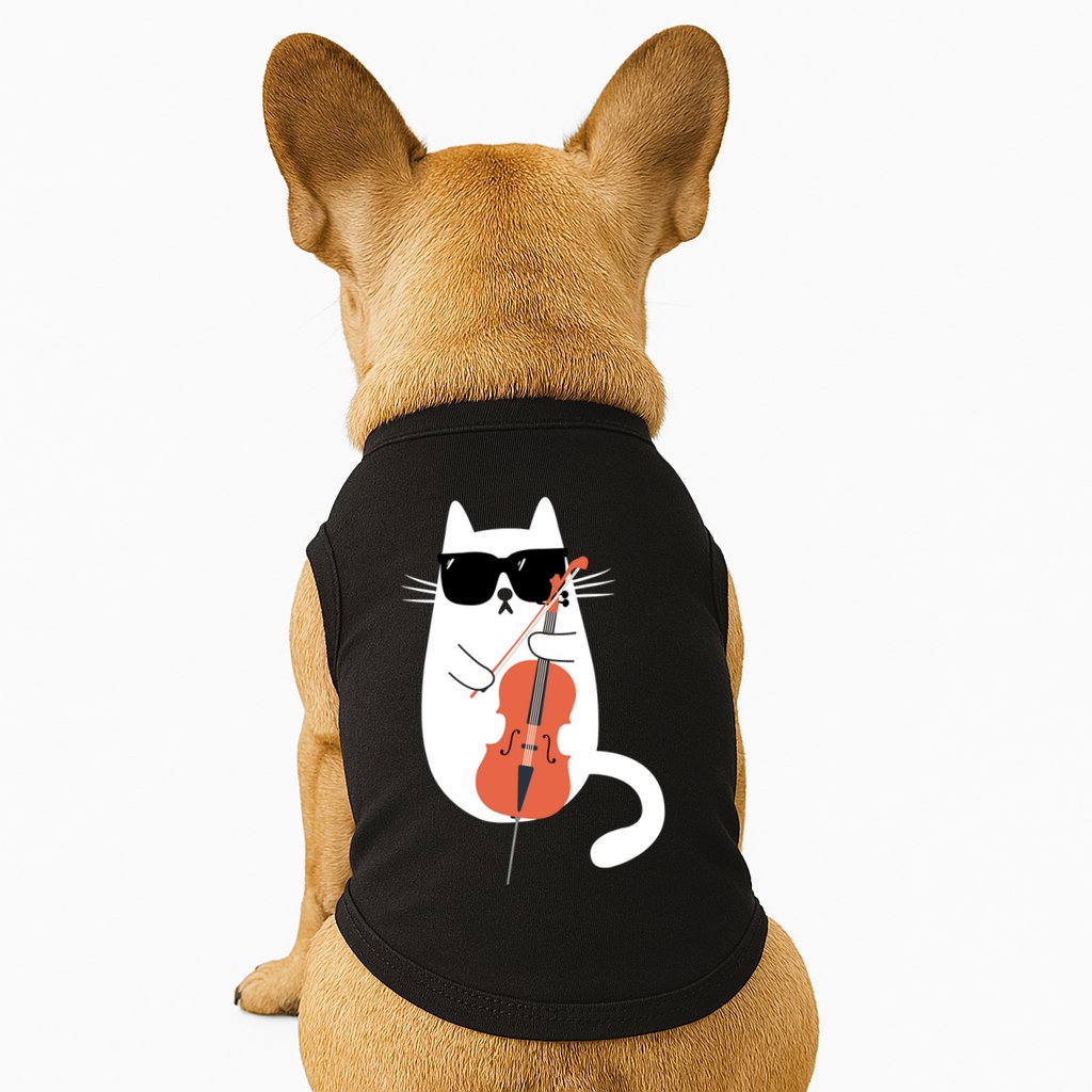 Funny Cat Wearing Sunglasses Playing Cello Cellist Musician Doggie Tank