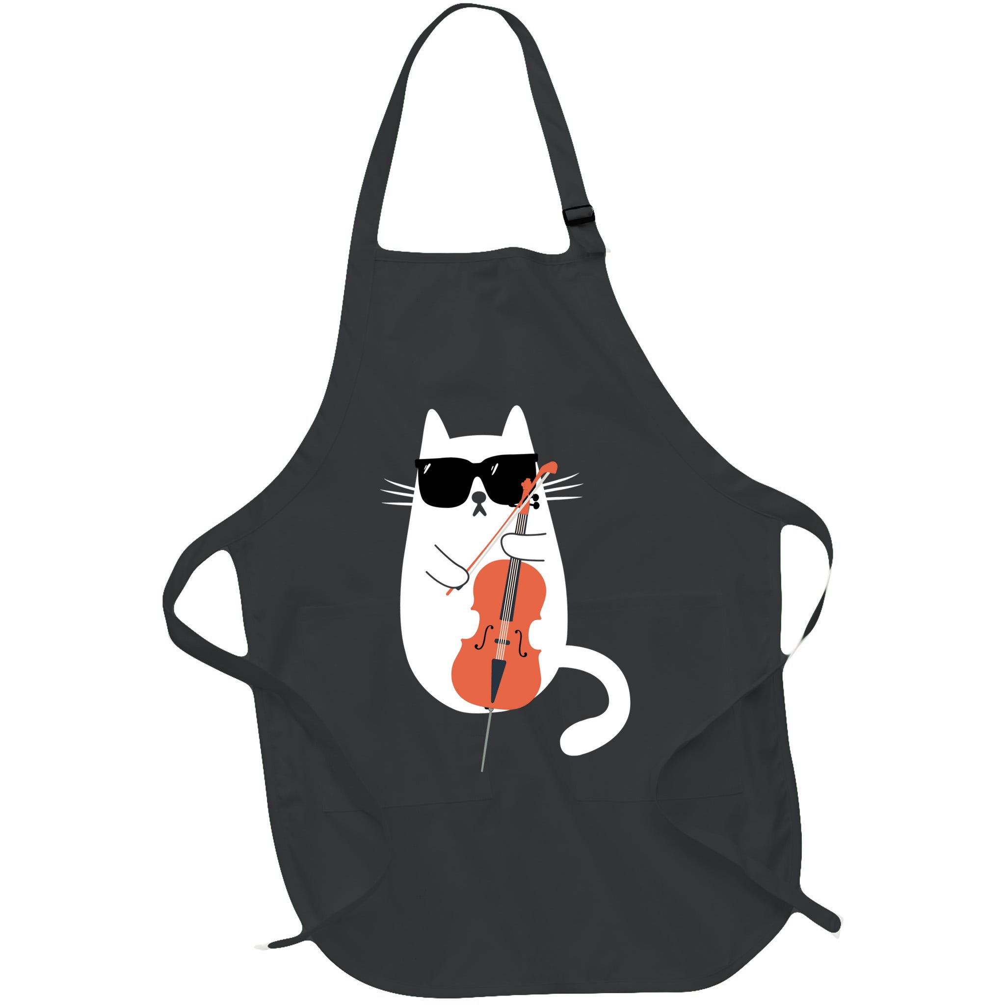 Funny Cat Wearing Sunglasses Playing Cello Cellist Musician Apron