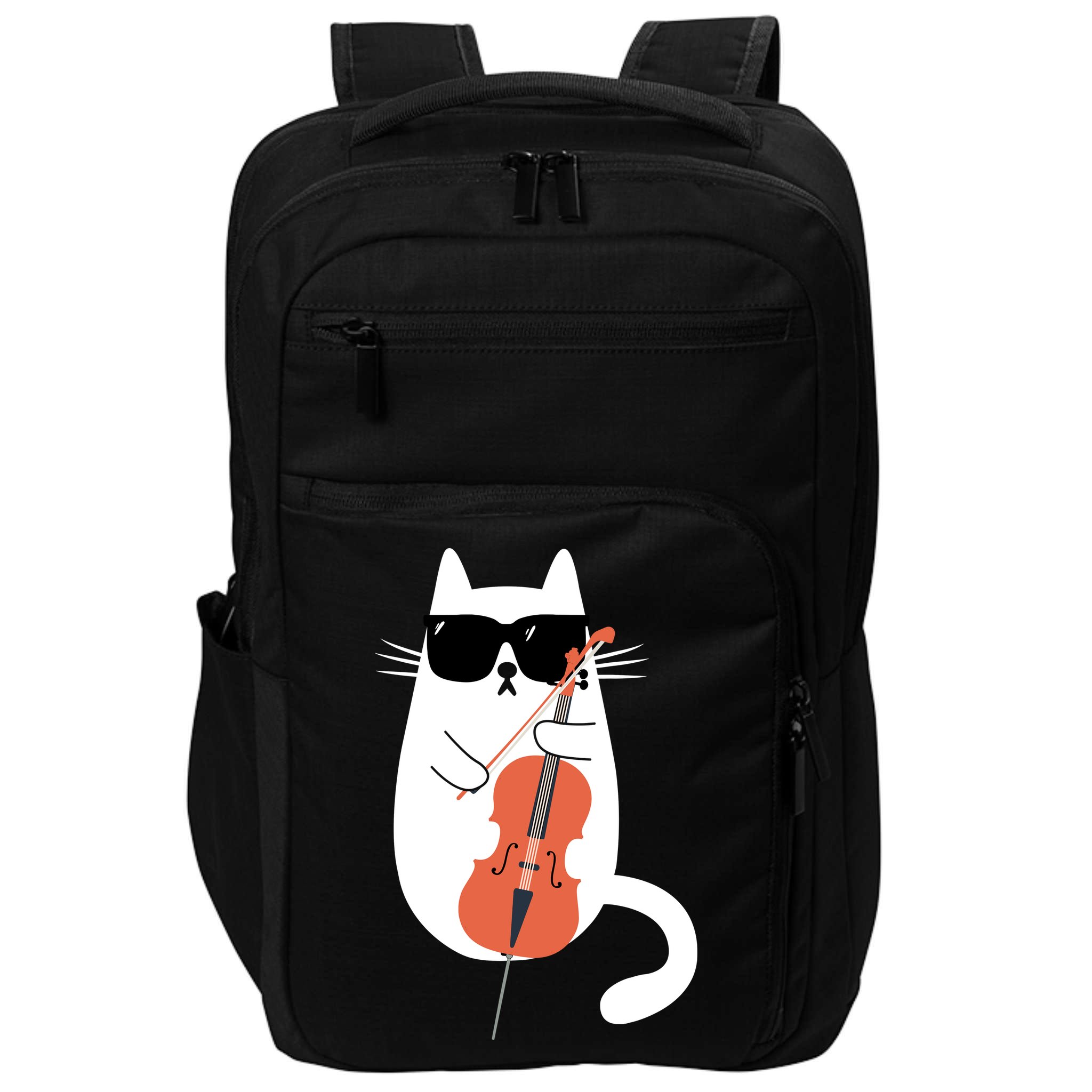 Funny Cat Wearing Sunglasses Playing Cello Cellist Musician Impact Tech Backpack