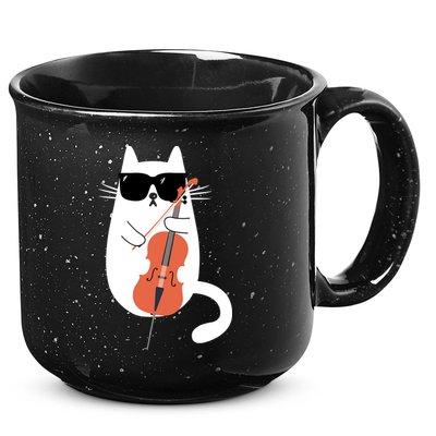 Funny Cat Wearing Sunglasses Playing Cello Cellist Musician 15oz Campfire Ceramic Mug