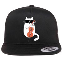 Funny Cat Wearing Sunglasses Playing Cello Cellist Musician Flatbill Hat