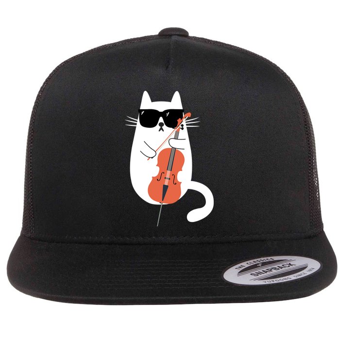 Funny Cat Wearing Sunglasses Playing Cello Cellist Musician Flatbill Hat