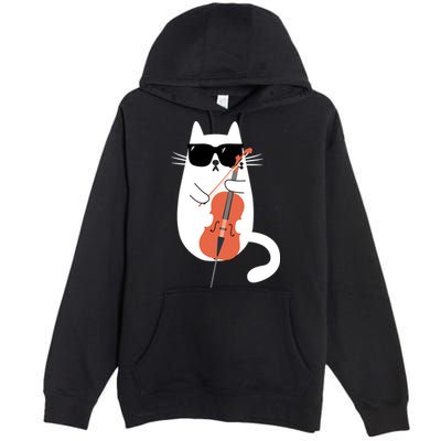 Funny Cat Wearing Sunglasses Playing Cello Cellist Musician Premium Pullover Hoodie