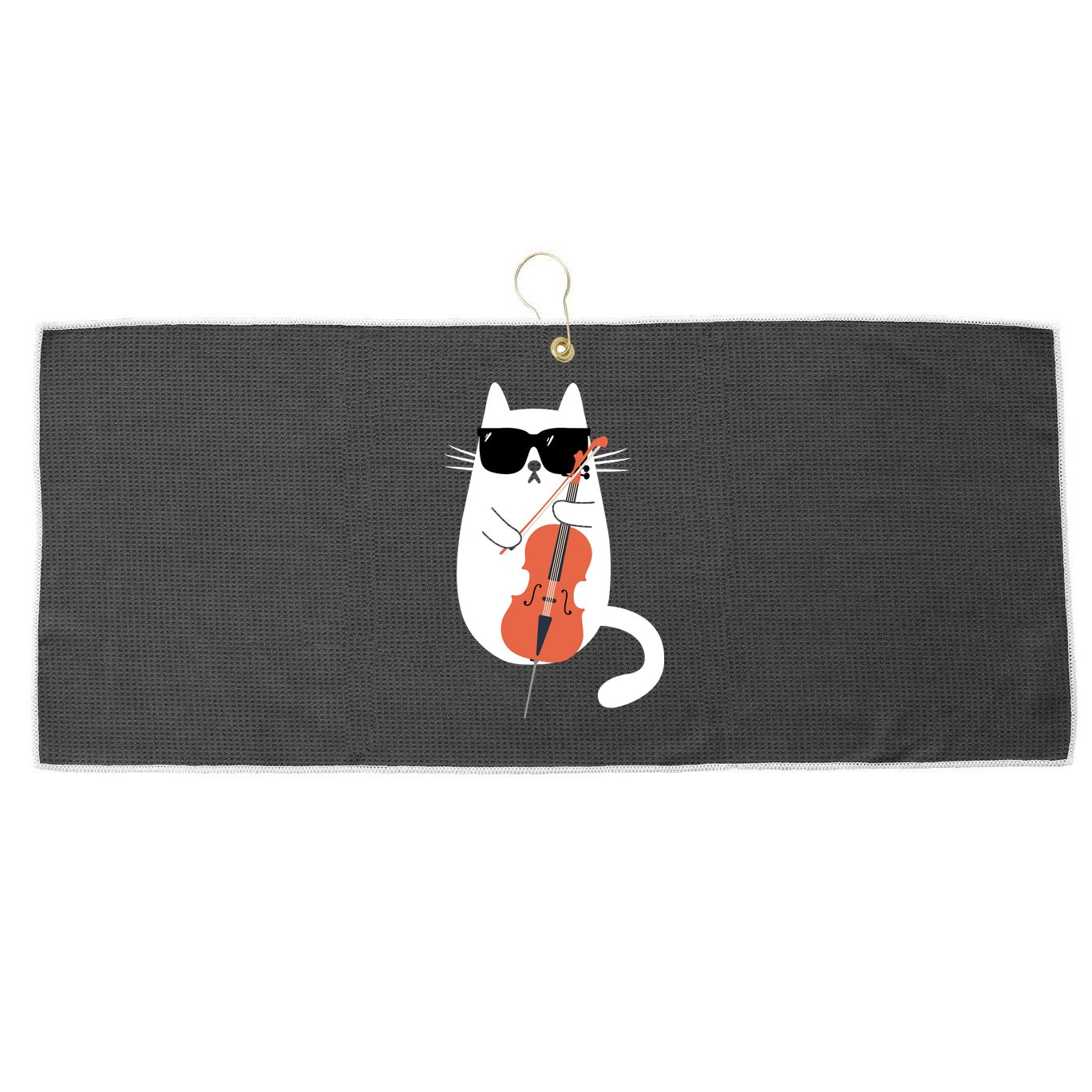 Funny Cat Wearing Sunglasses Playing Cello Cellist Musician Large Microfiber Waffle Golf Towel
