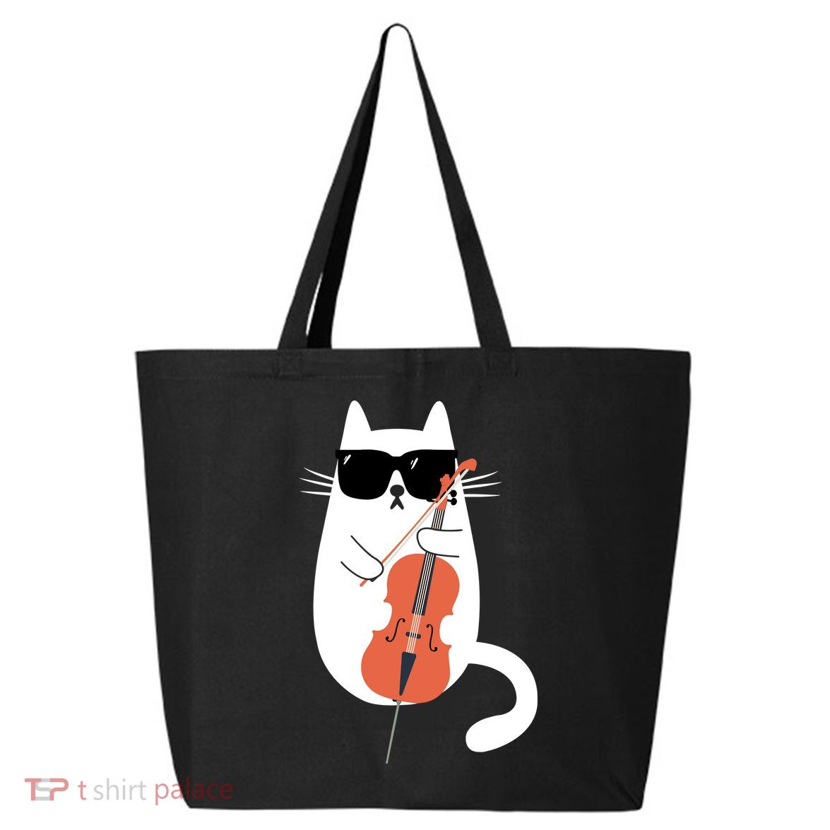Funny Cat Wearing Sunglasses Playing Cello Cellist Musician 25L Jumbo Tote