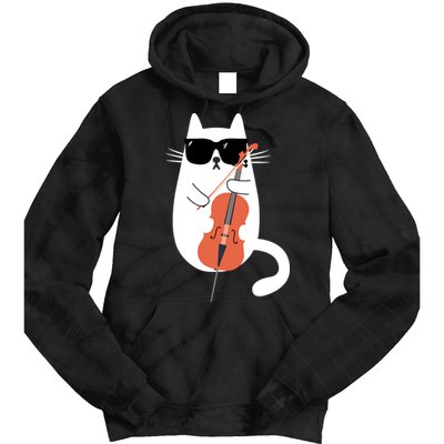 Funny Cat Wearing Sunglasses Playing Cello Cellist Musician Tie Dye Hoodie