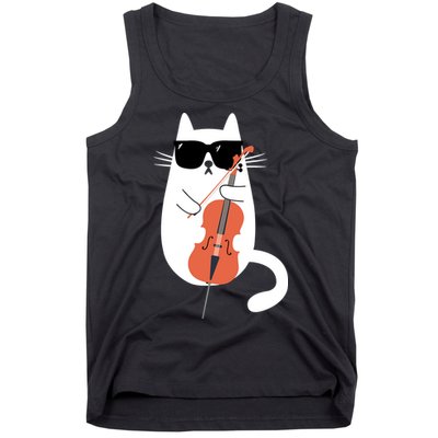 Funny Cat Wearing Sunglasses Playing Cello Cellist Musician Tank Top