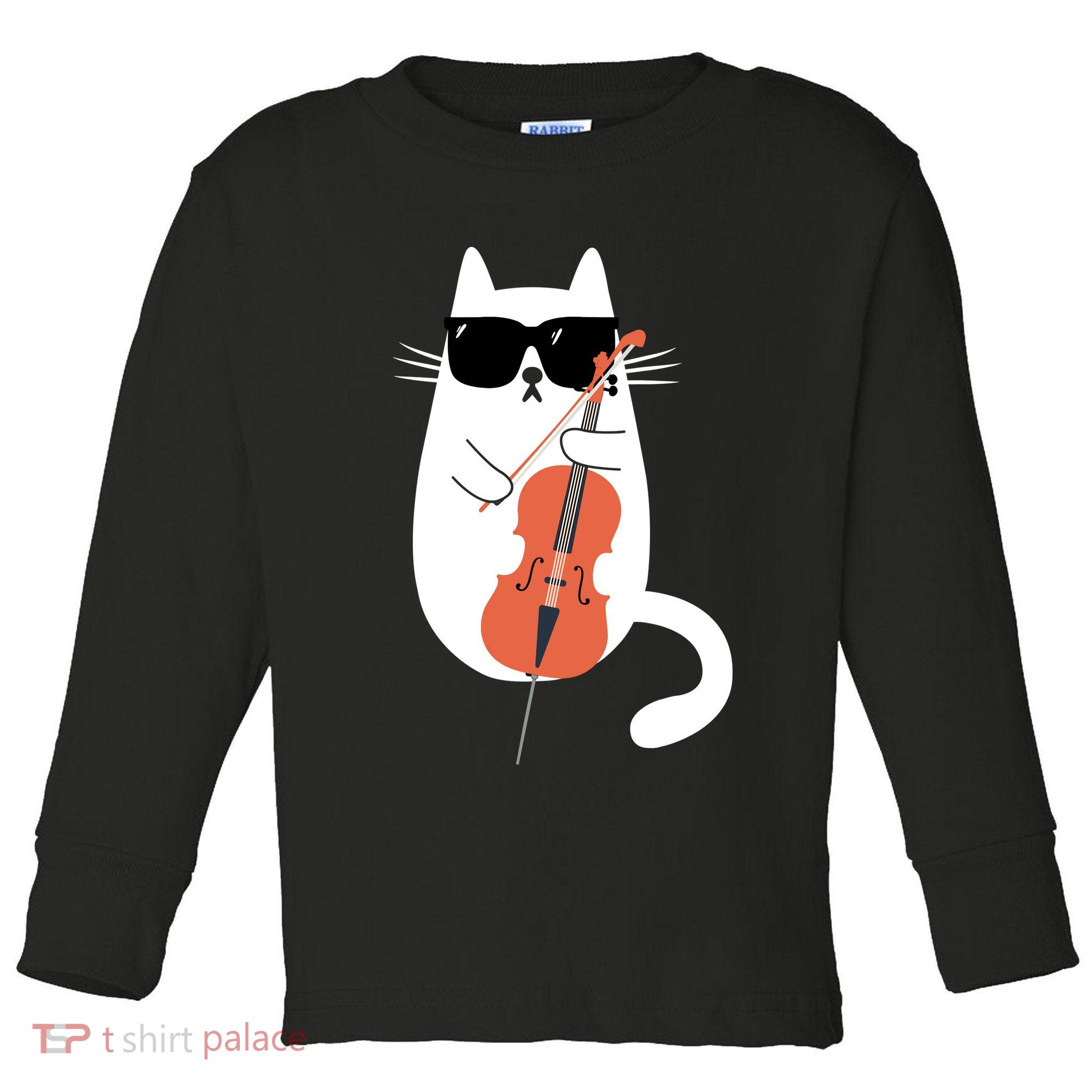 Funny Cat Wearing Sunglasses Playing Cello Cellist Musician Toddler Long Sleeve Shirt