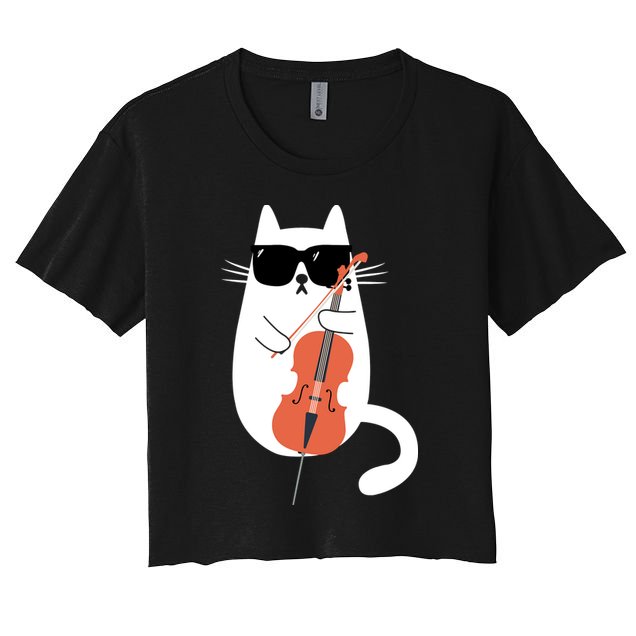 Funny Cat Wearing Sunglasses Playing Cello Cellist Musician Crop Top